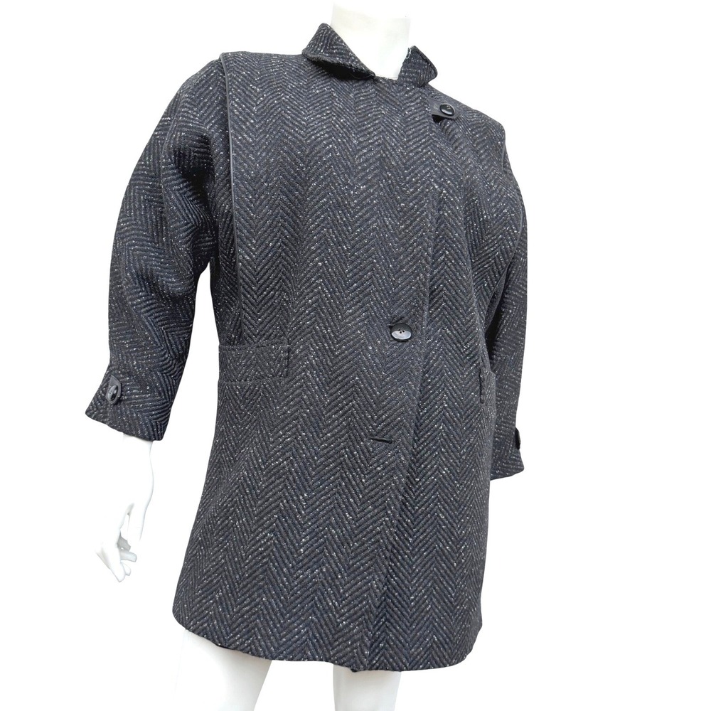 Collection Elegante Vintage Wool Blend Coat Womens 13/14 Mid Length Black Grey